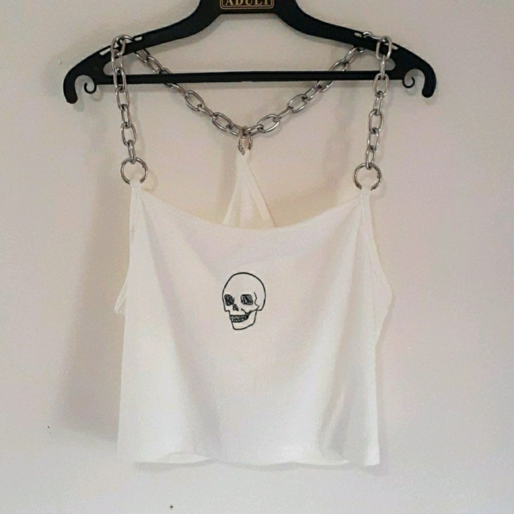 White Chain Straps Skull Top